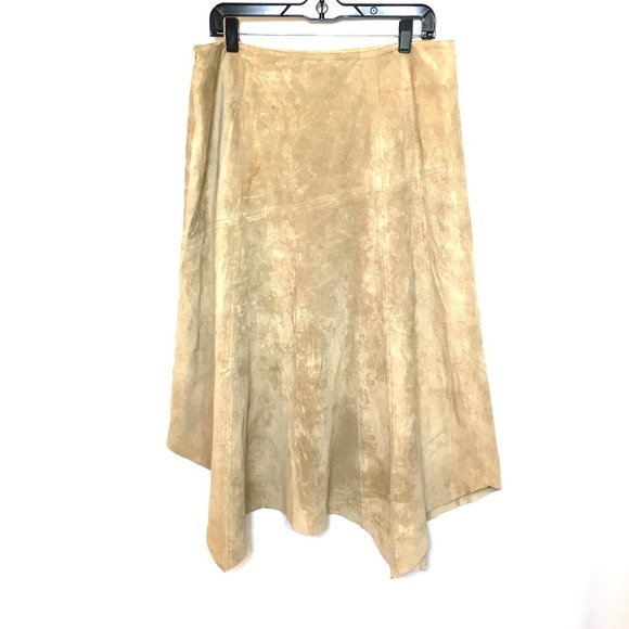 * Suede Leather A-Line Handkerchef Midi Skirt by i.e. Size 14